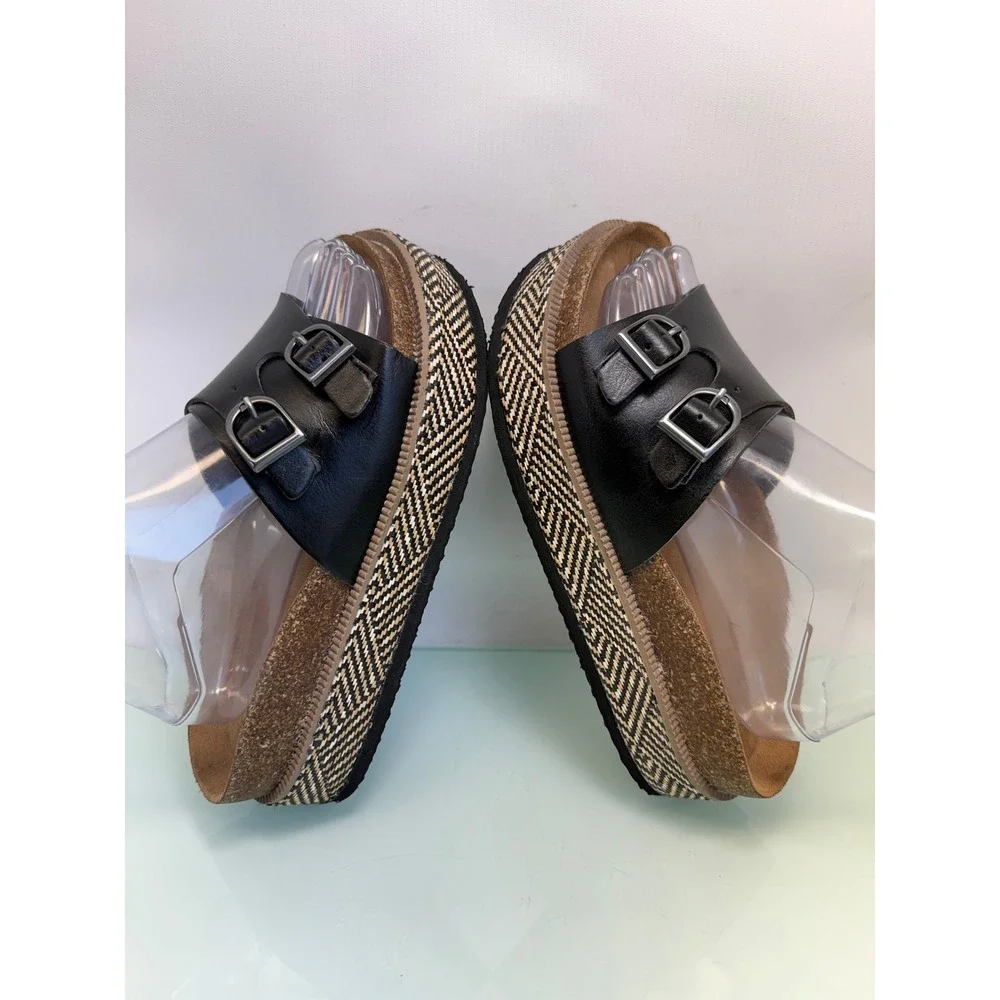 NOBO Double Buckle Platform Slide Sandals Black Boho Flatform Comfort Slides Sz7